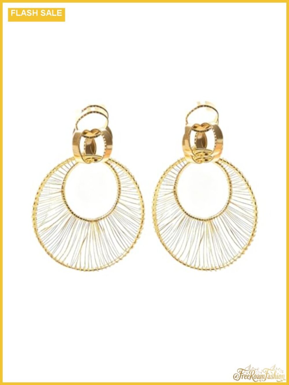 Handmade Gold Plated Fan Wire Hoop Drop Earrings Lightweight Statement Jewelry